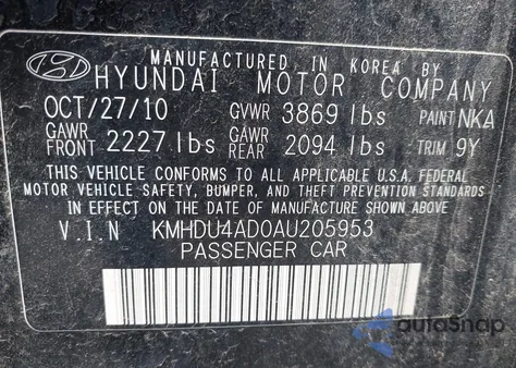 2010 Hyundai Elantra Gls from USA, damaged, VIN KMHDU4AD0AU205953